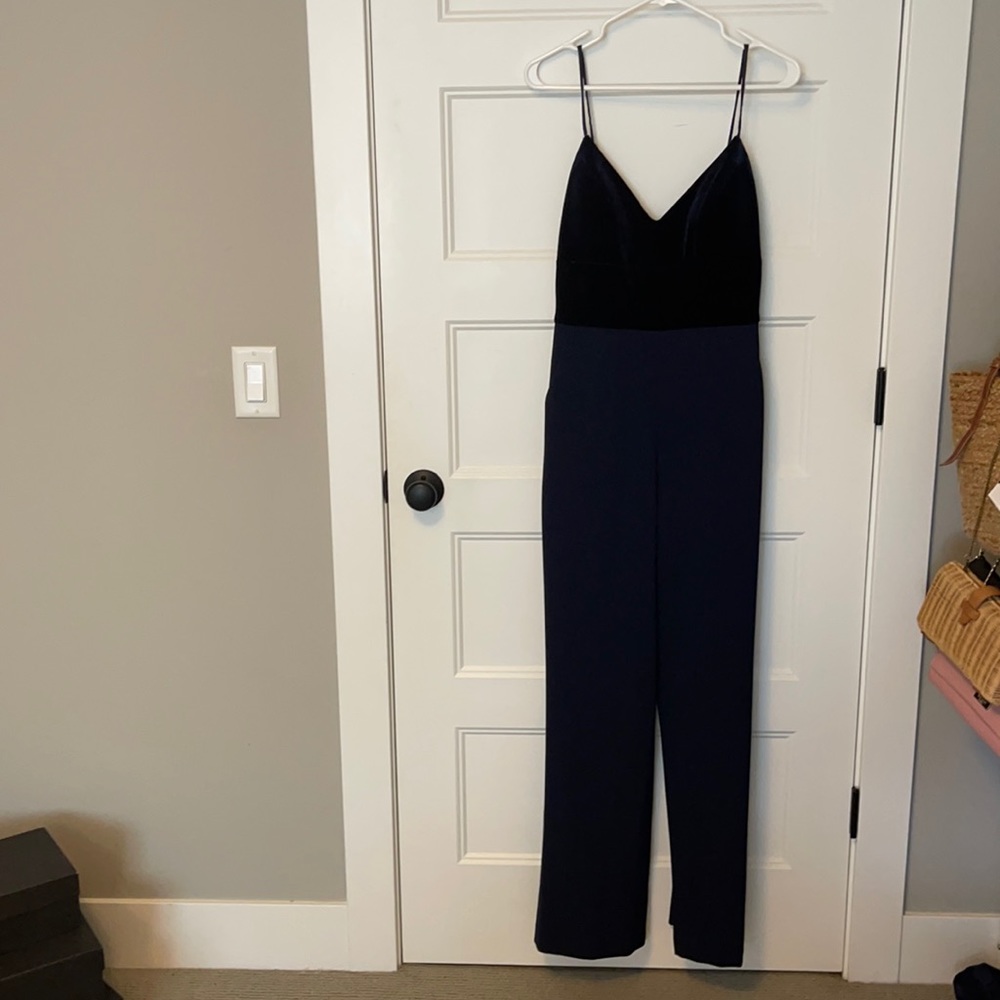 Eliza J Navy Blue Velvet Top Jumpsuit